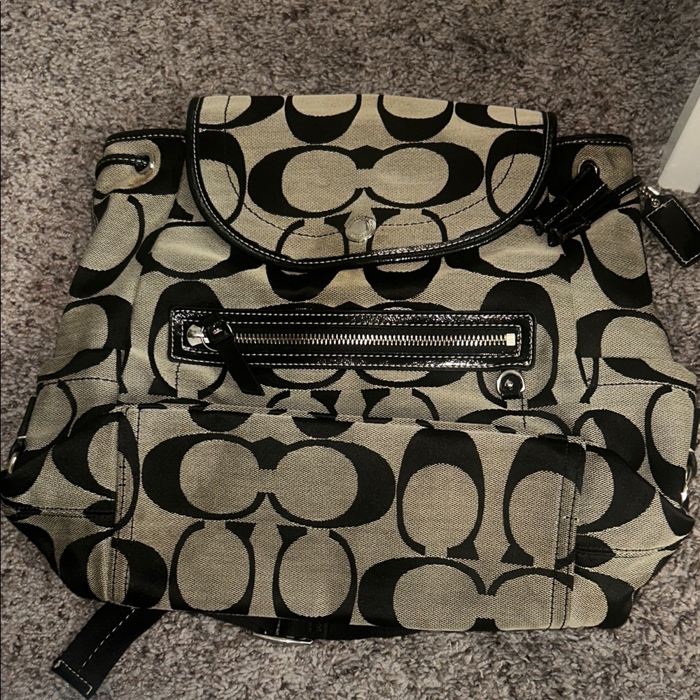 Coach Black and Tan Signature Backpack